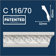 Плинтус потолочный 116/70 Резной/32*60/2м Плинтус потолочный 116/70 Резной/32*60/2м